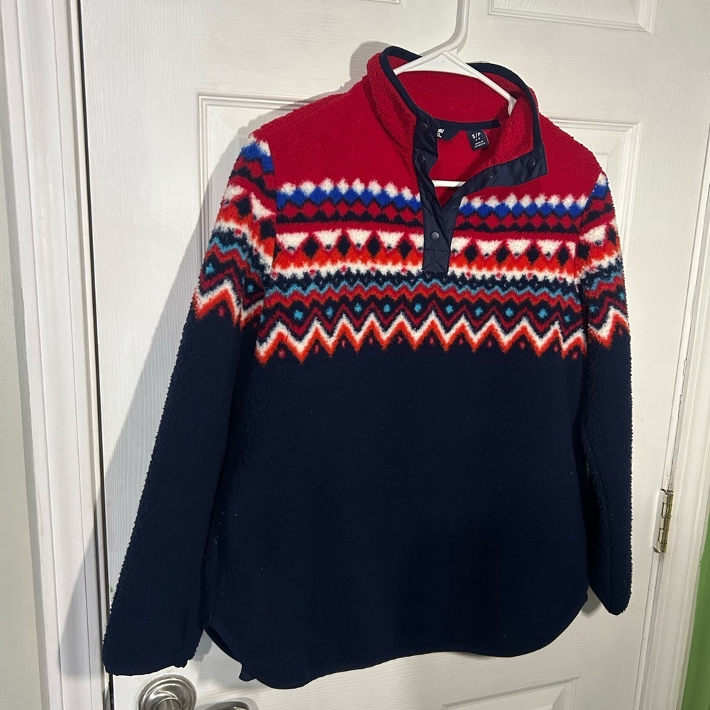 Lands' End Heritage Fleece Snap Neck Pullover Fair Isle chevron Size Small 6-8 - Picture 2 of 14